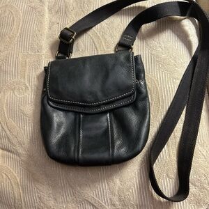 Black Leather Crossbody Bag, Snap closure front pocket